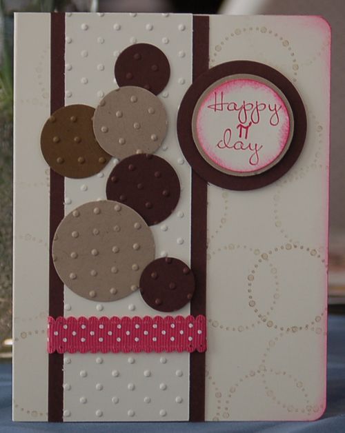 Circles in the stamped images, punches, ribbon and embossing!