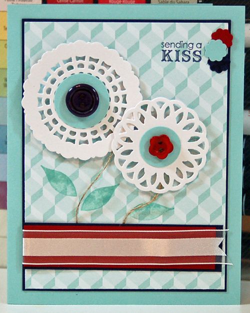 Build a Blossom from stamps, doilies, buttons and linen thread!