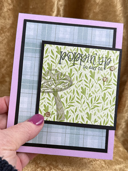 Poppin' Up to say Hi is a fun sentiment on a hand stamped card